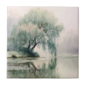 Serene Willow Tree Reflection Nature Art (7) タイル (正面)