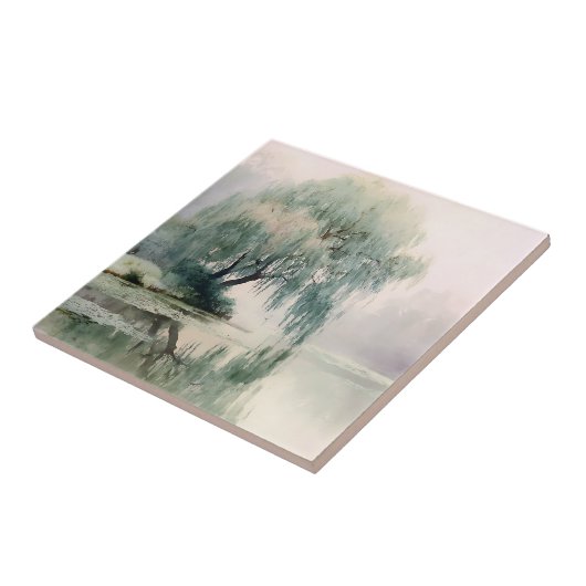 Serene Willow Tree Reflection Nature Art (7) タイル (側面)