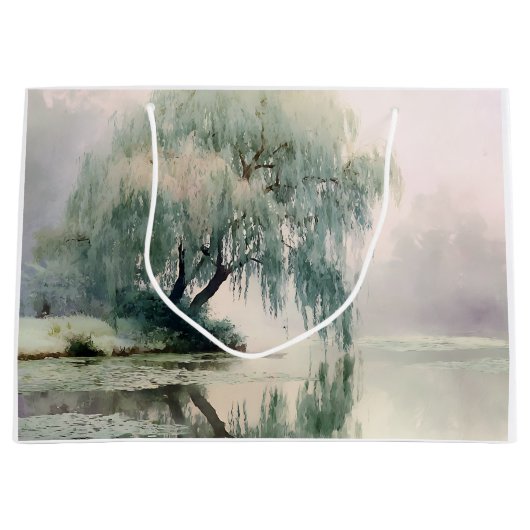 Serene Willow Tree Reflection Nature Art (7) ラージペーパーバッグ (正面)