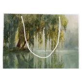 Serene Willow Tree Reflection Nature Art (8) ラージペーパーバッグ (裏面)