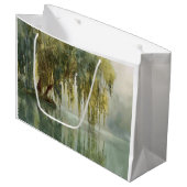 Serene Willow Tree Reflection Nature Art (8) ラージペーパーバッグ (正面アングル)