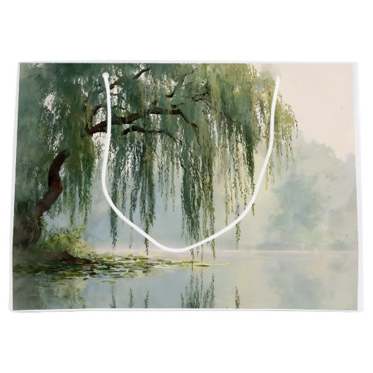 Serene Willow Tree Reflection Nature Art (9) ラージペーパーバッグ (正面)