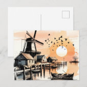 Serene Windmill Sunset Harbor シーズンポストカード (正面/裏面)
