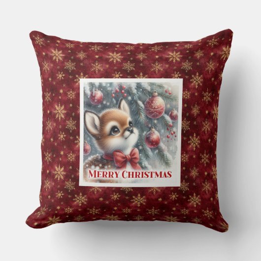Serene Winter Fawn Snowy Forest Gift kids room  クッション (正面)