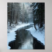 Serene Winter River Flowing Through Snowy Forest ポスター (正面)