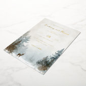 Serene Winter Watercolor Deer Scene 箔招待状 (回転した状態)