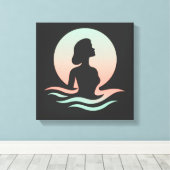 Serene Woman Silhouette in Pastel Waves キャンバスプリント (インサイチュ (ウッドフロア))