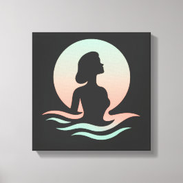 Serene Woman Silhouette in Pastel Waves キャンバスプリント