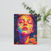Serene Woman Underwater Rainbow Colors Impasto ポストカード (スタンド正面)