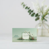 Serene Zen Garden White Rose Floral Frame Mountain 名刺 (スタンド正面)