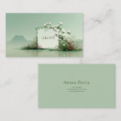 Serene Zen Garden White Rose Floral Frame Mountain 名刺 (正面/裏面)