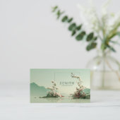 Serene Zen Mountain Lake White Floral Branches 名刺 (スタンド正面)