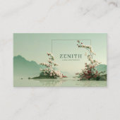 Serene Zen Mountain Lake White Floral Branches 名刺 (正面)
