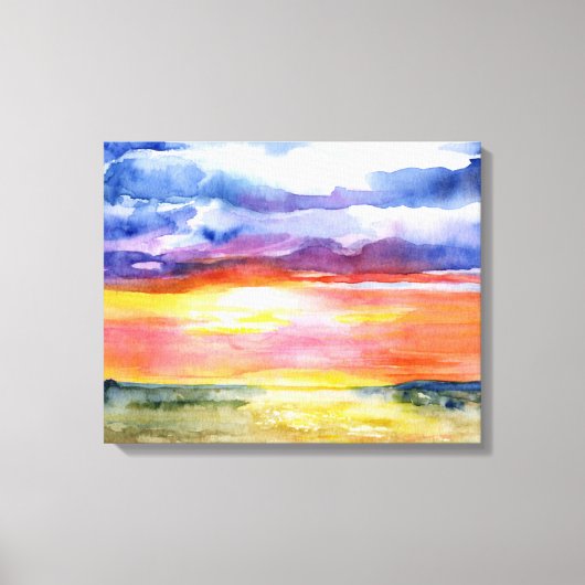 Serengeti Plains，アフリカ，水彩画，ウォールアート キャンバスプリント (正面)