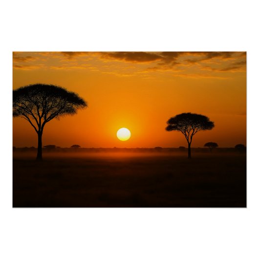 Serengeti Sonnenuntergang über der Graslandschaft ポスター (正面)