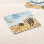 Serengetti Elephants スクエアペーパーコースター (アングル)