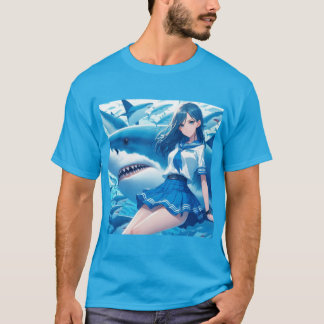 Serenidad Submarina: Marinera y Tiburón Blanco Tシャツ