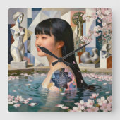 「Serenityの幾何学」- デジタル肖像画 スクエア壁時計 (正面)
