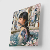 「Serenityの幾何学」- デジタル肖像画 スクエア壁時計 (傾斜)