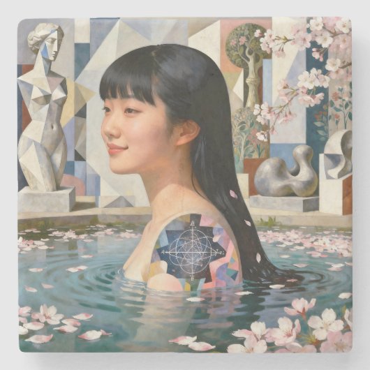 「Serenityの幾何学」 - デジタル肖像画 ストーンコースター (正面)
