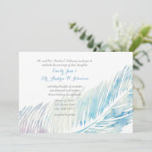 Serenity Blue and Purple Watercolor Feather 招待状 (スタンド正面)