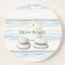 Serenity Blue Beach Ocean Candle Rocks コースター