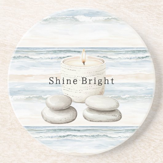 Serenity Blue Beach Ocean Candle Rocks コースター (正面)