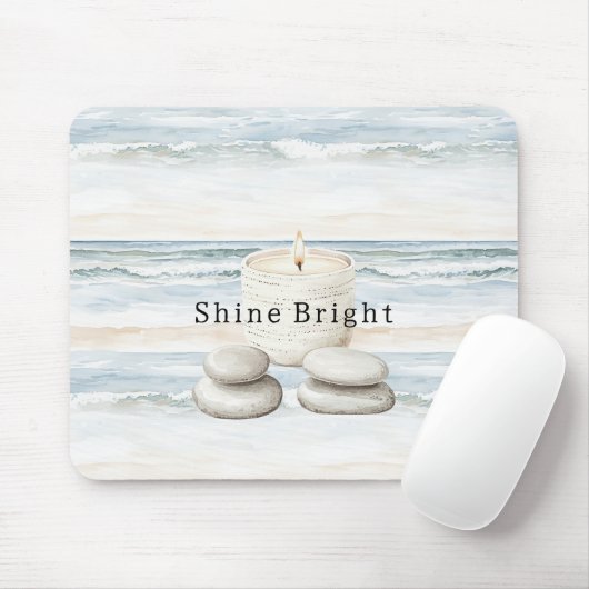 Serenity Blue Beach Ocean Candles Rocks マウスパッド (マウス)