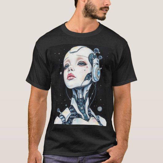 Serenity in Chrome: A Syd Mead-Inspired Portrait Tシャツ (正面)