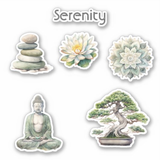 Serenity Lotus Flower Rocks Buddha Bonsai Tree シール (正面)