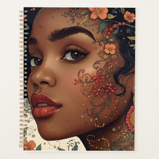 Serenity Noir Floral Afrocentric Notepad プランナー手帳 (正面)
