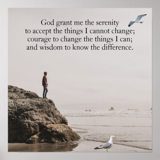 Serenity Prayer Beach Scene with Seagulls ポスター (正面)