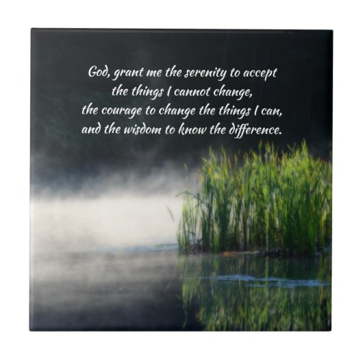Serenity Prayer Cattails In Mist Inspirational  タイル (正面)
