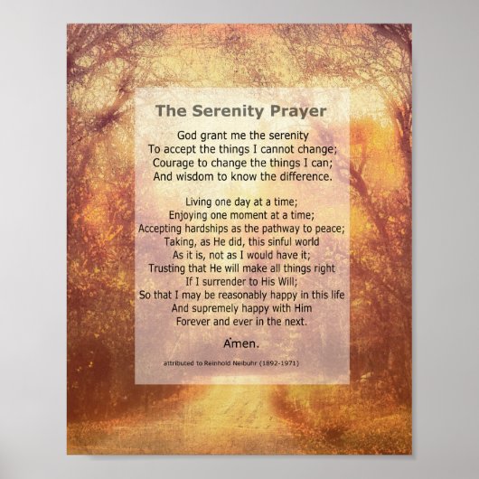 Serenity Prayer inspirational quote on nature art ポスター (正面)