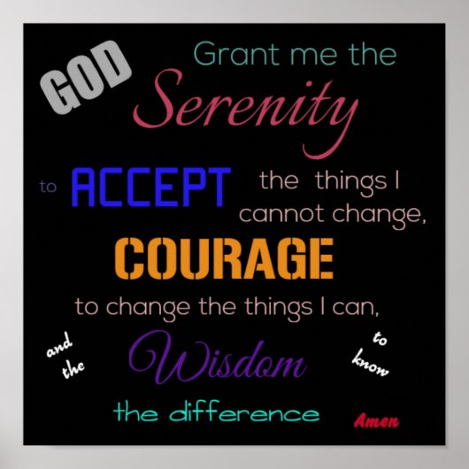 Serenity Prayer Poster, Black multi color ポスター (正面)