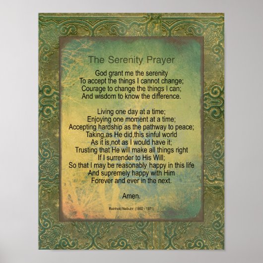 Serenity Prayer Quote Vintage Style Green ポスター (正面)