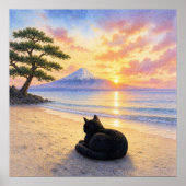 series_1_10|Square Resting Black Cat Mt Fuji Art ポスター (正面)