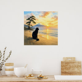 series_1_1｜Square Black Cat Mt Fuji Art ポスター