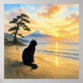 series_1_1|Square Black Cat Mt Fuji Art ポスター (正面)