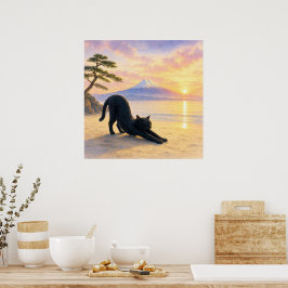 series_1_2｜Square Stretching Black Cat Mt Fuji Art ポスター