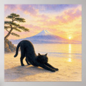 series_1_2｜Square Stretching Black Cat Mt Fuji Art ポスター (正面)