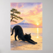 series_1_2|Stretching Black Cat Mt Fuji Art ポスター (正面)
