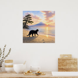 series_1_3｜Square Walking Black Cat Mt Fuji Art ポスター