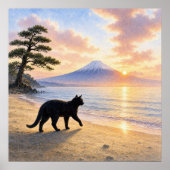 series_1_3|Square Walking Black Cat Mt Fuji Art ポスター (正面)