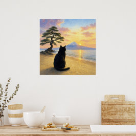 series_1_4｜Square Peaceful Black Cat Mt Fuji Art ポスター