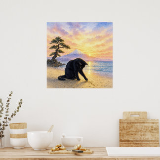 series_1_5|Square Curious Black Cat Mt Fuji Art ポスター