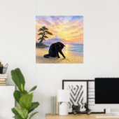 series_1_5|Square Curious Black Cat Mt Fuji Art ポスター (ホームオフィス)