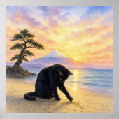 series_1_5|Square Curious Black Cat Mt Fuji Art ポスター (正面)
