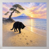 series_1_6|Square Footprints Black Cat Mt Fuji Art ポスター (正面)