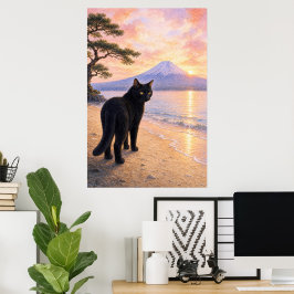 series_1_7｜Looking Black Cat Mt Fuji Art ポスター